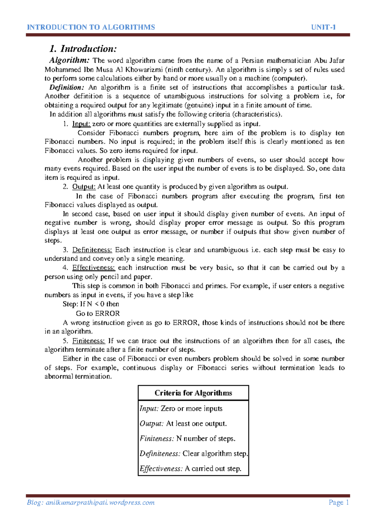 DAA-Unit-I: Introduction to Algorithms and Their Design Principles ...
