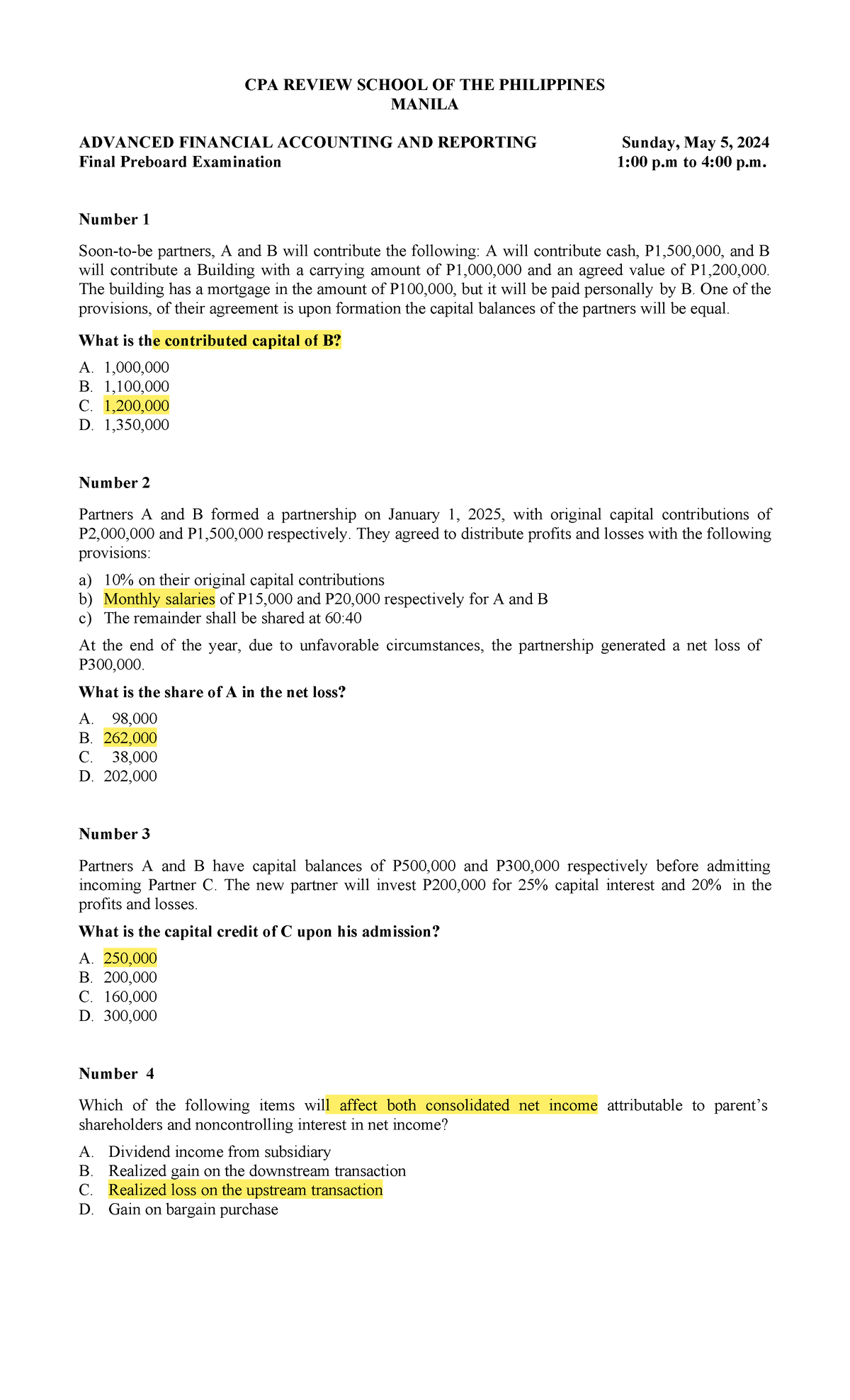 AFAR Final Preboard Exam Review - Good Luck CPA Students! - Studocu