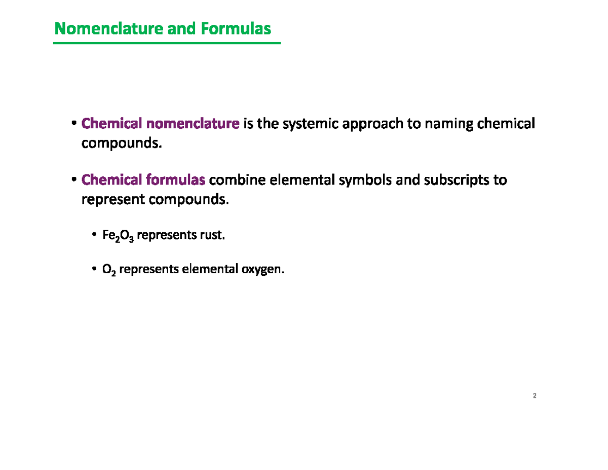Chapter 3-6: Chemical Nomenclature and Formulas Overview - Studocu