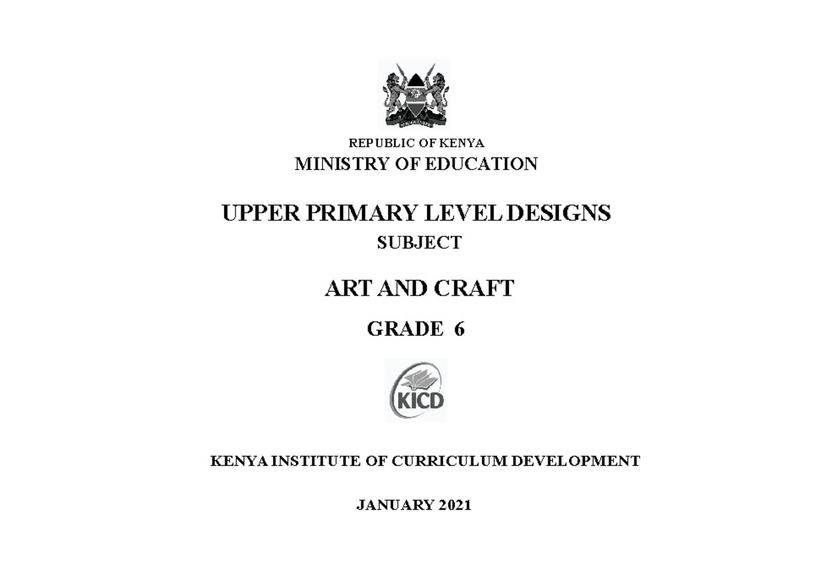 Grade 6 Art and Craft Curriculum Design - KICD 2021 - Studocu