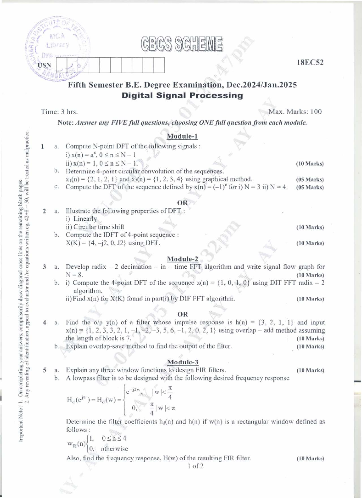 Digital Signal Processing Exam Notes - 18EC52 - Studocu