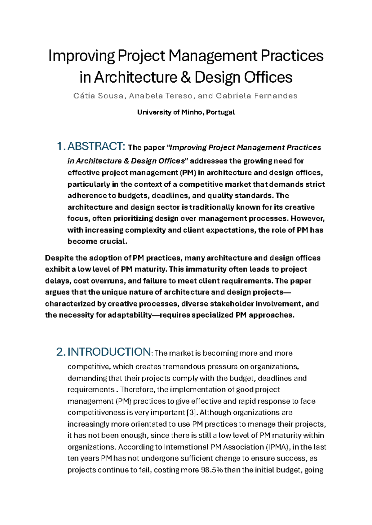 Improving Project Management Practices in Architecture - ABSTRACT: The ...