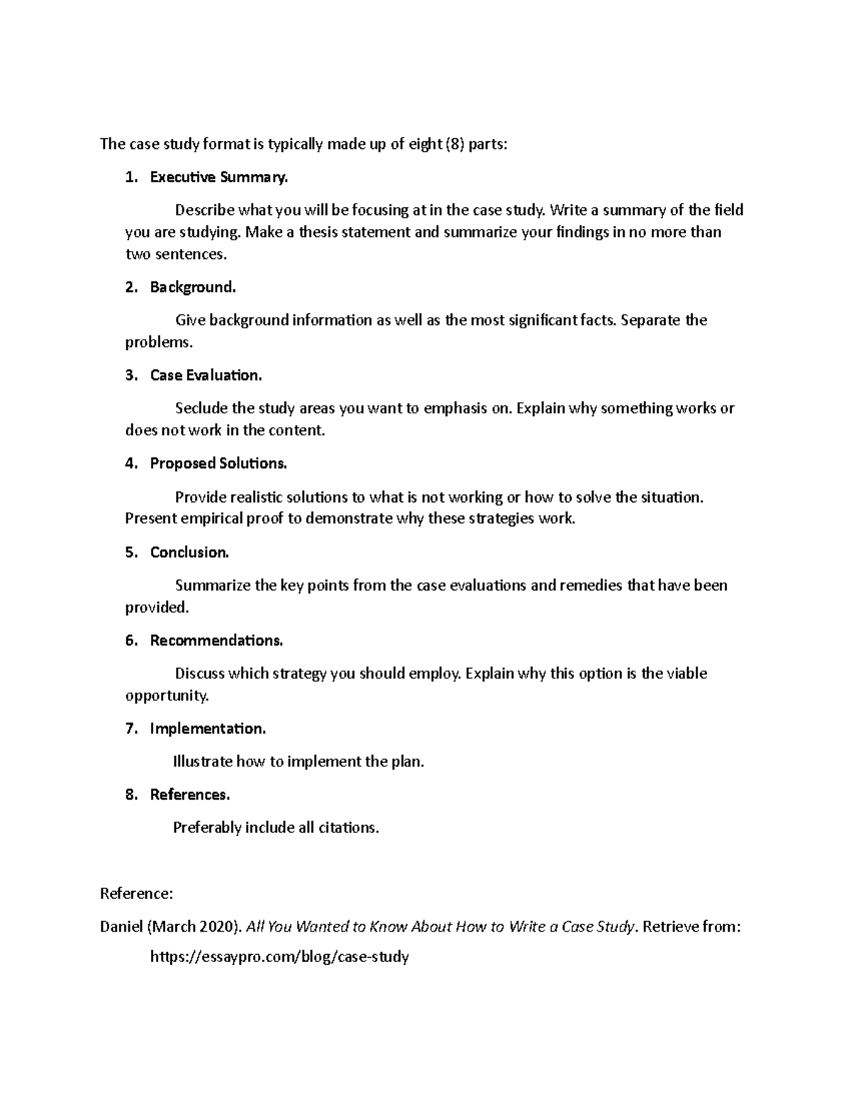 Case study format is typically made up of eight (8) parts - Executive ...