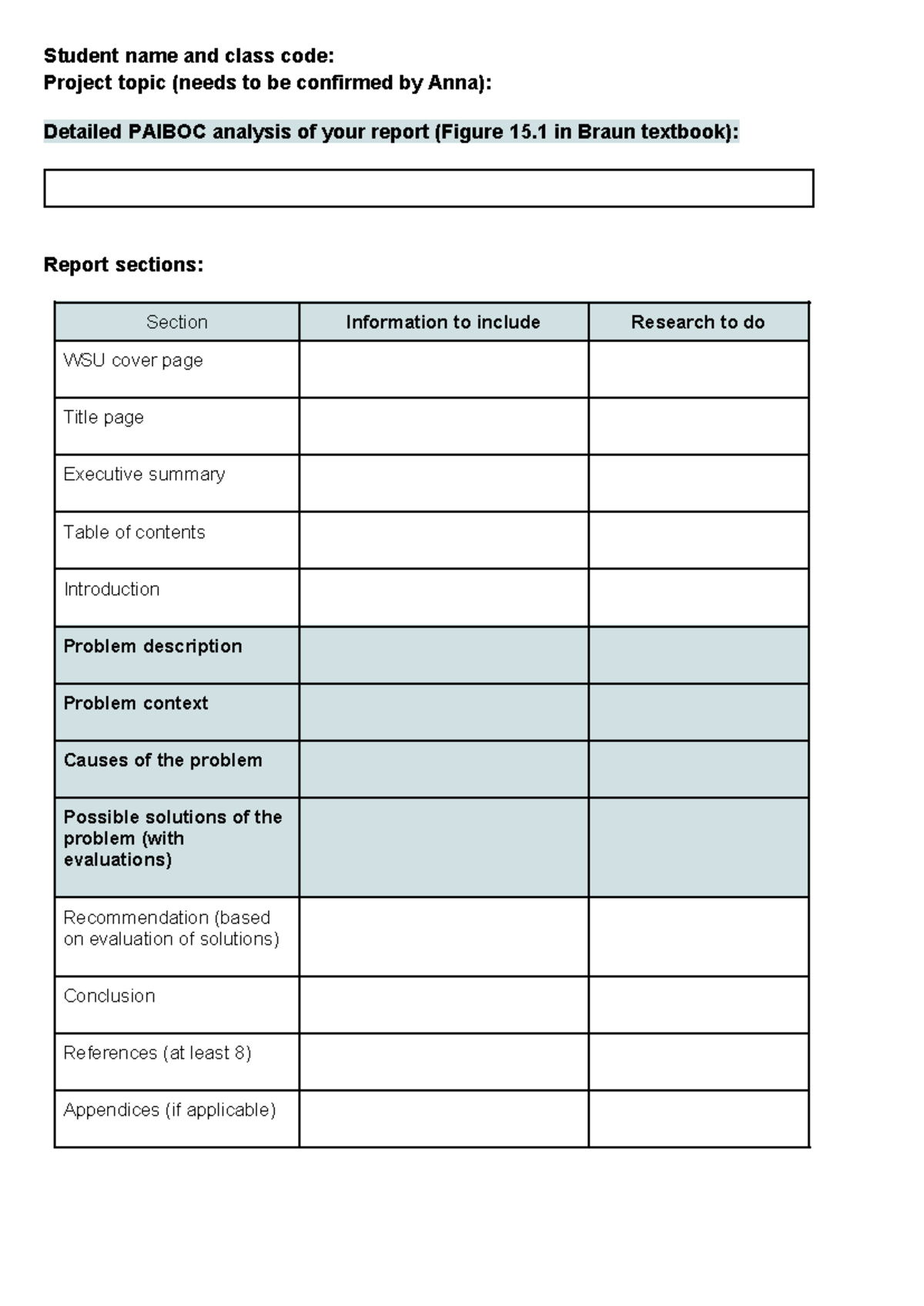 BAS report Outline template - Student name and class code: Project ...