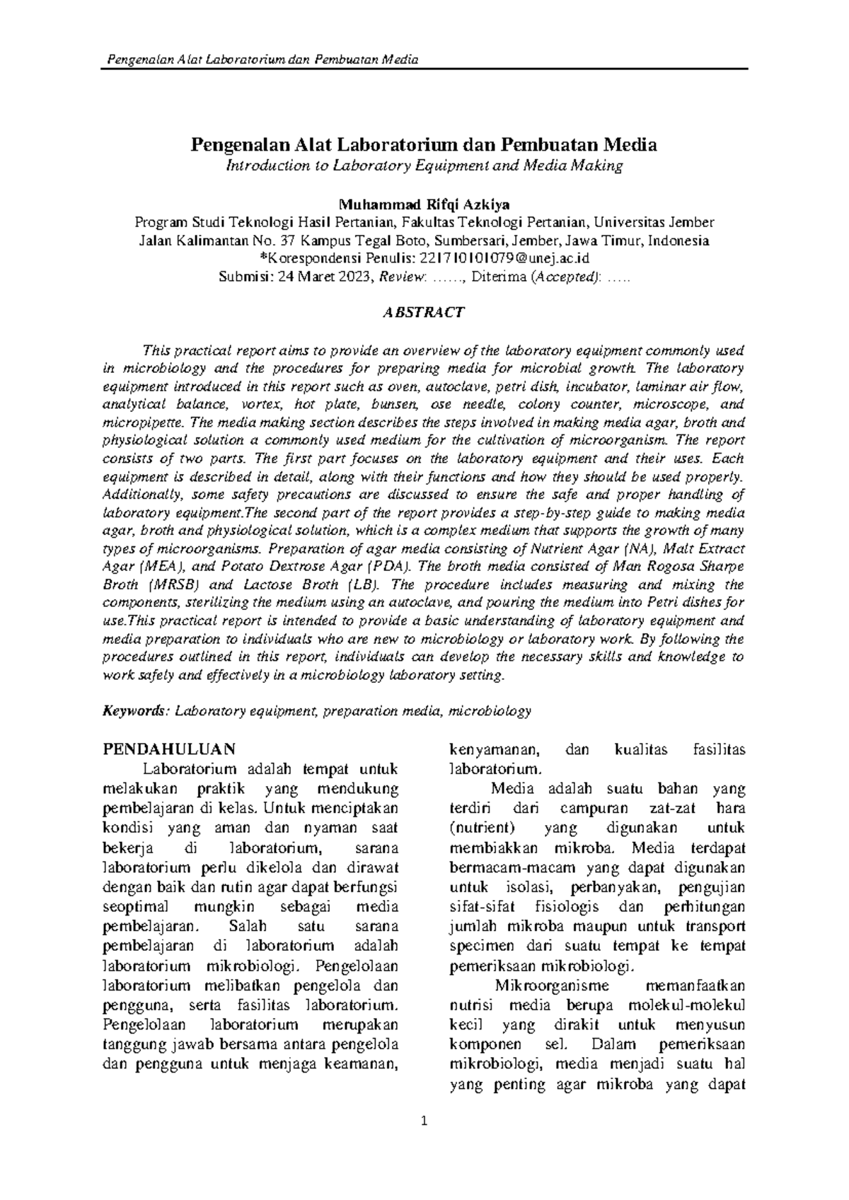 Laporan Praktikum: Pengenalan Alat Lab & Pembuatan Media Mikrobiologi - Document Preview