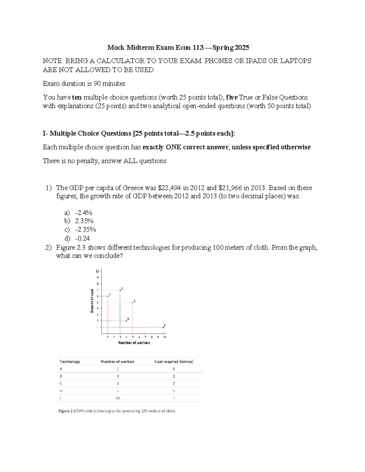 Econ 113 Mock Midterm Practice Questions - Spring 2025 - Studocu