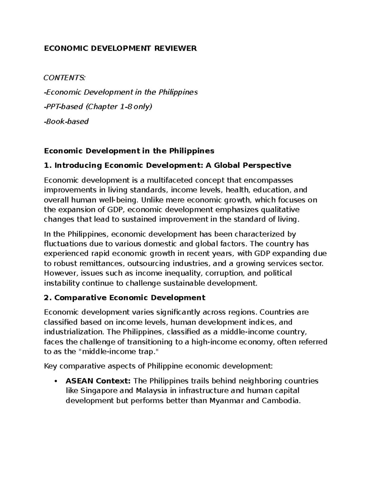 ECON 101: Economic Development in the Philippines - Comprehensive ...