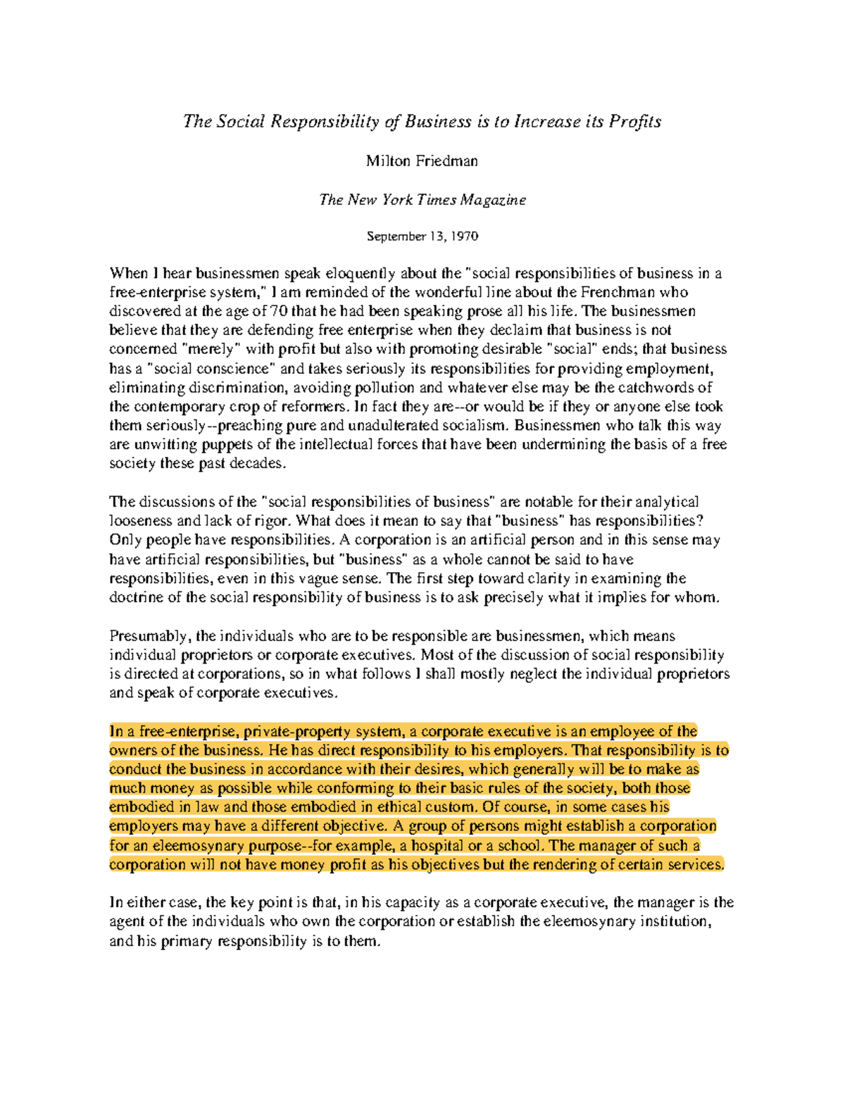 The Social Responsibility of Business: Profit vs. Ethics Analysis - Studocu