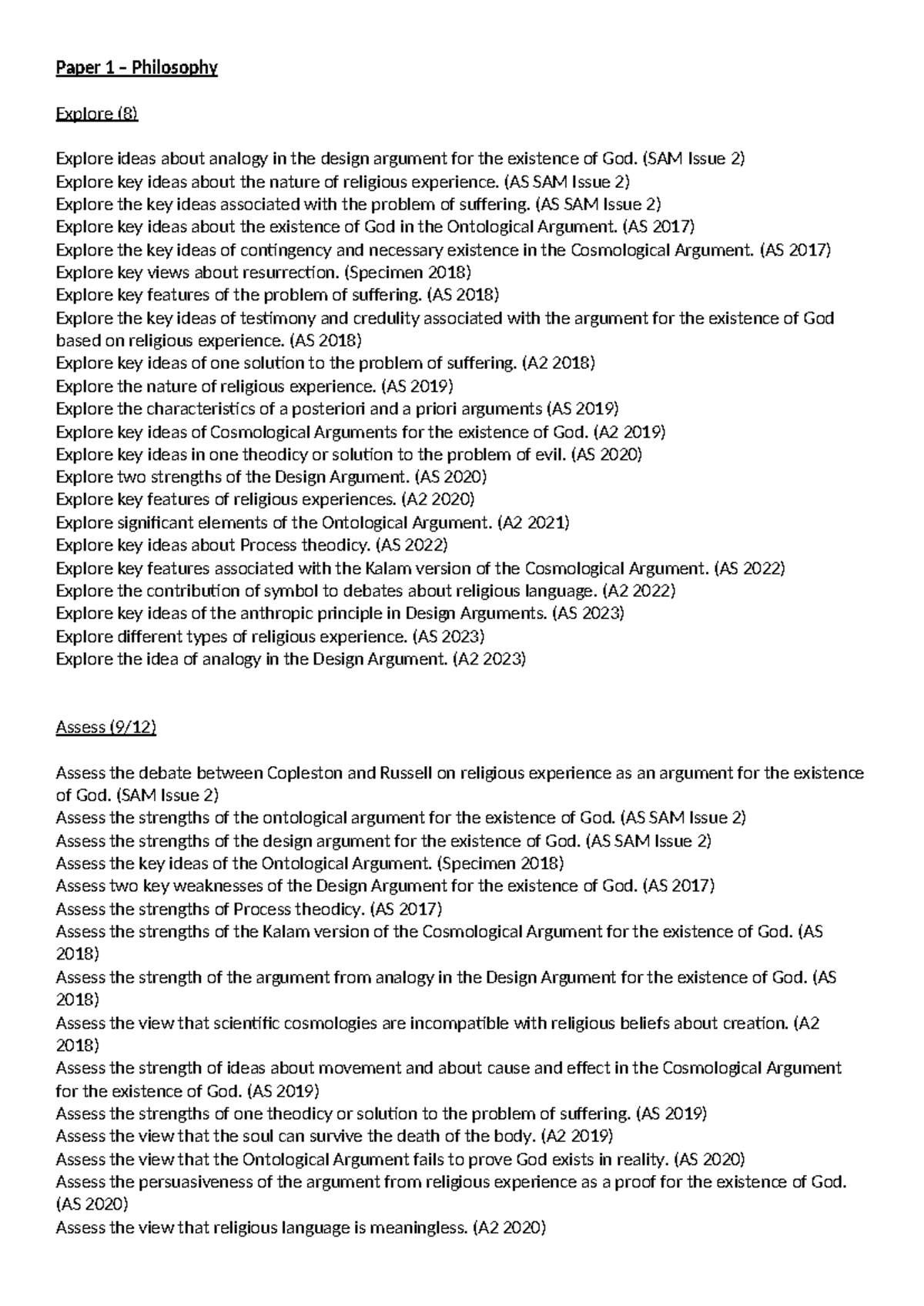 Philosophy And Ethics A Level Past Papers