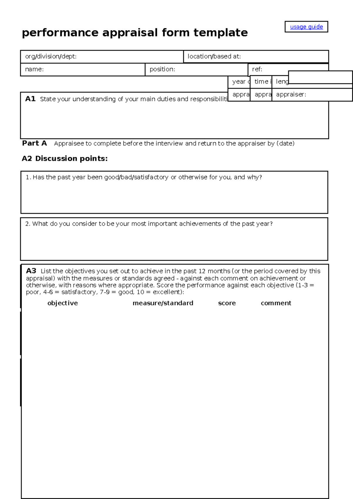 Appraisal form 1 - Appraisal form template (Writing, Discussion and ...