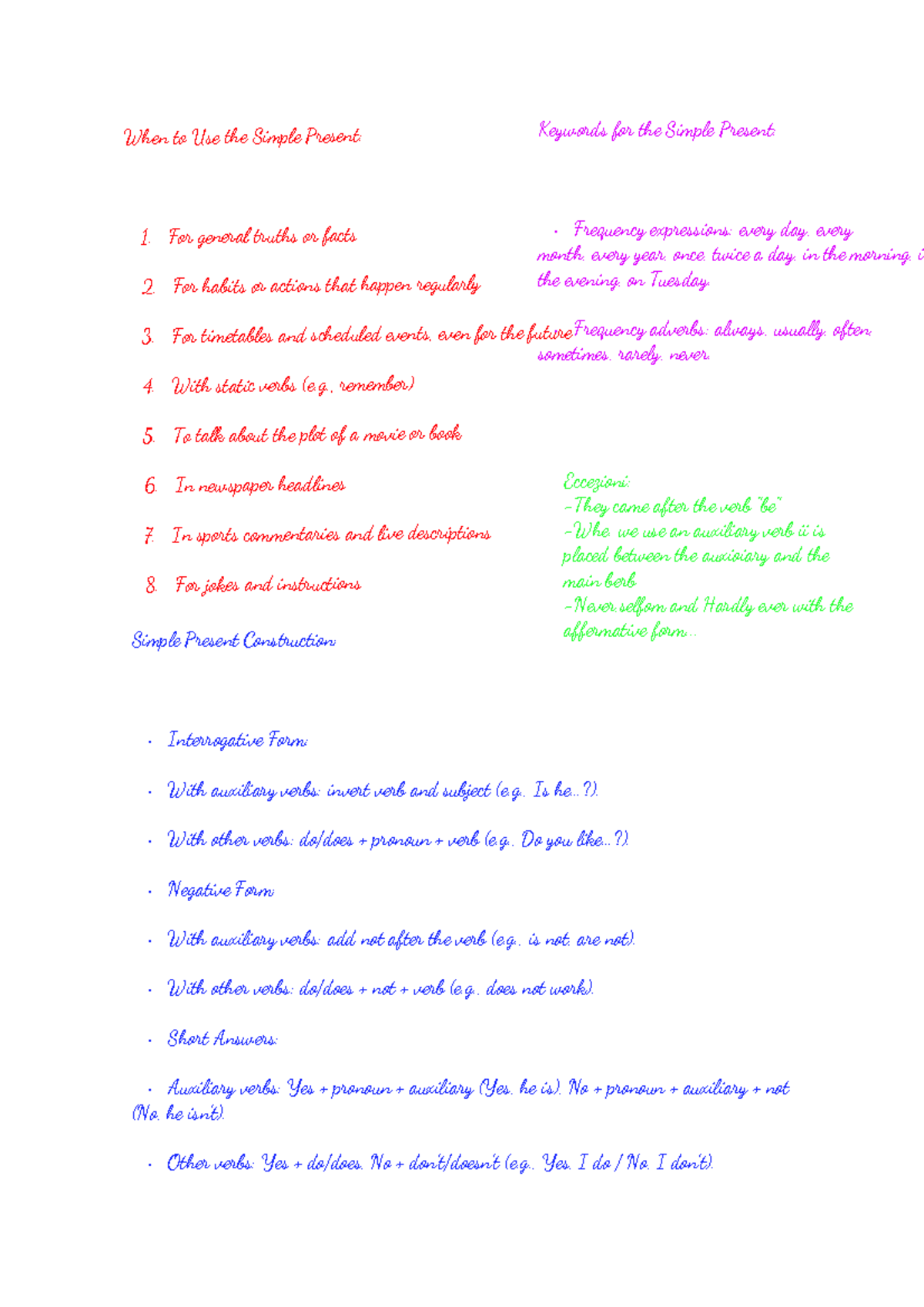 Inglese Tempi Base: Simple Present & Present Perfect Tenses Guide - Studocu