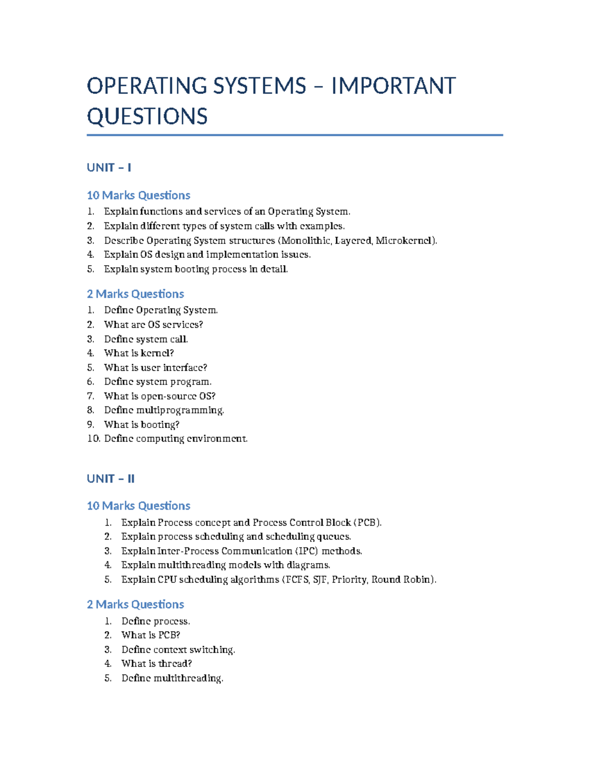 OS Important Questions: Key Concepts & Topics for Exam Preparation ...