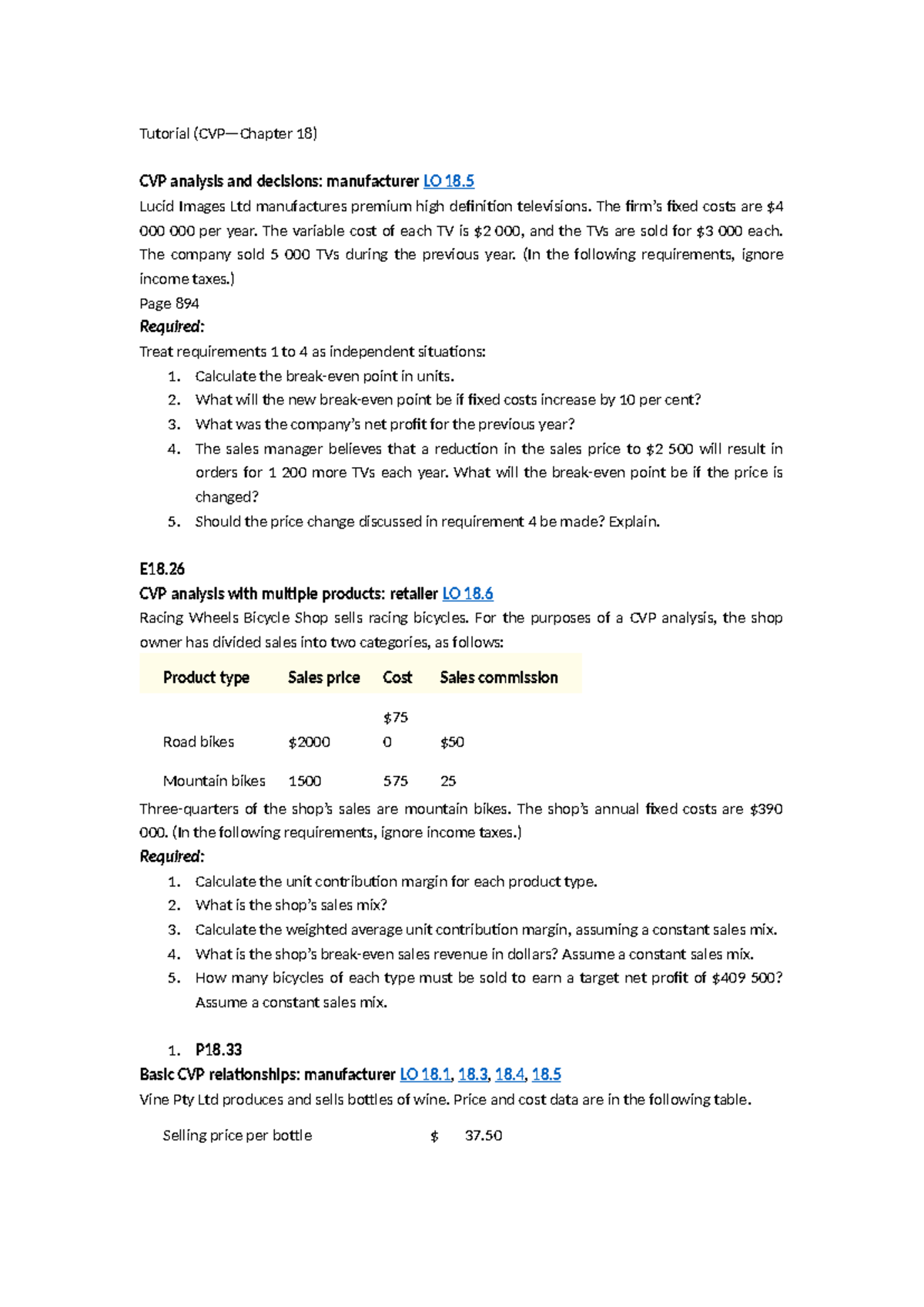 Tutorial CVP - Tutorial (CVP—Chapter 18) CVP analysis and decisions ...