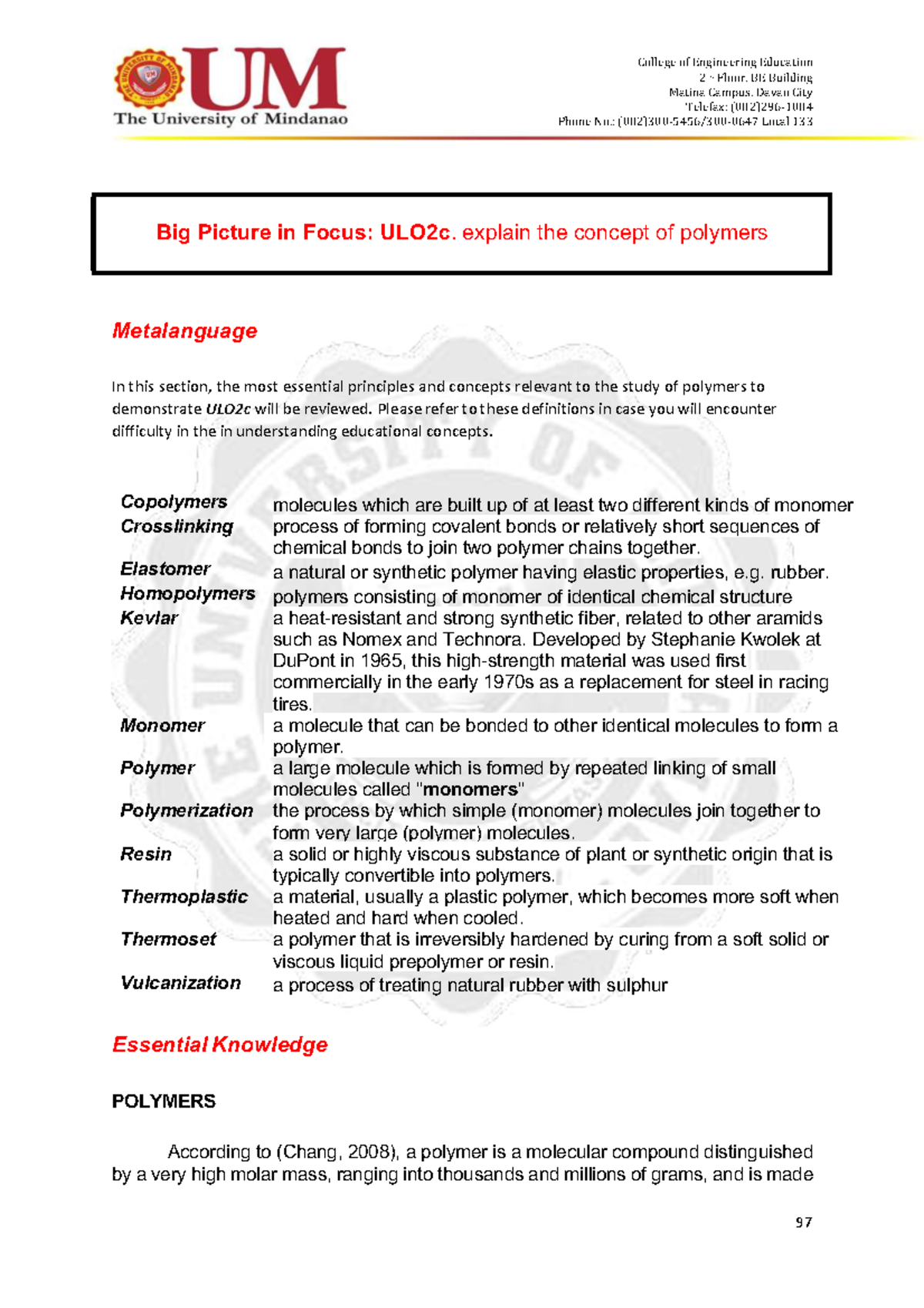 BCHE 111L - ULO2c Understanding Polymers: Key Concepts and Definitions ...