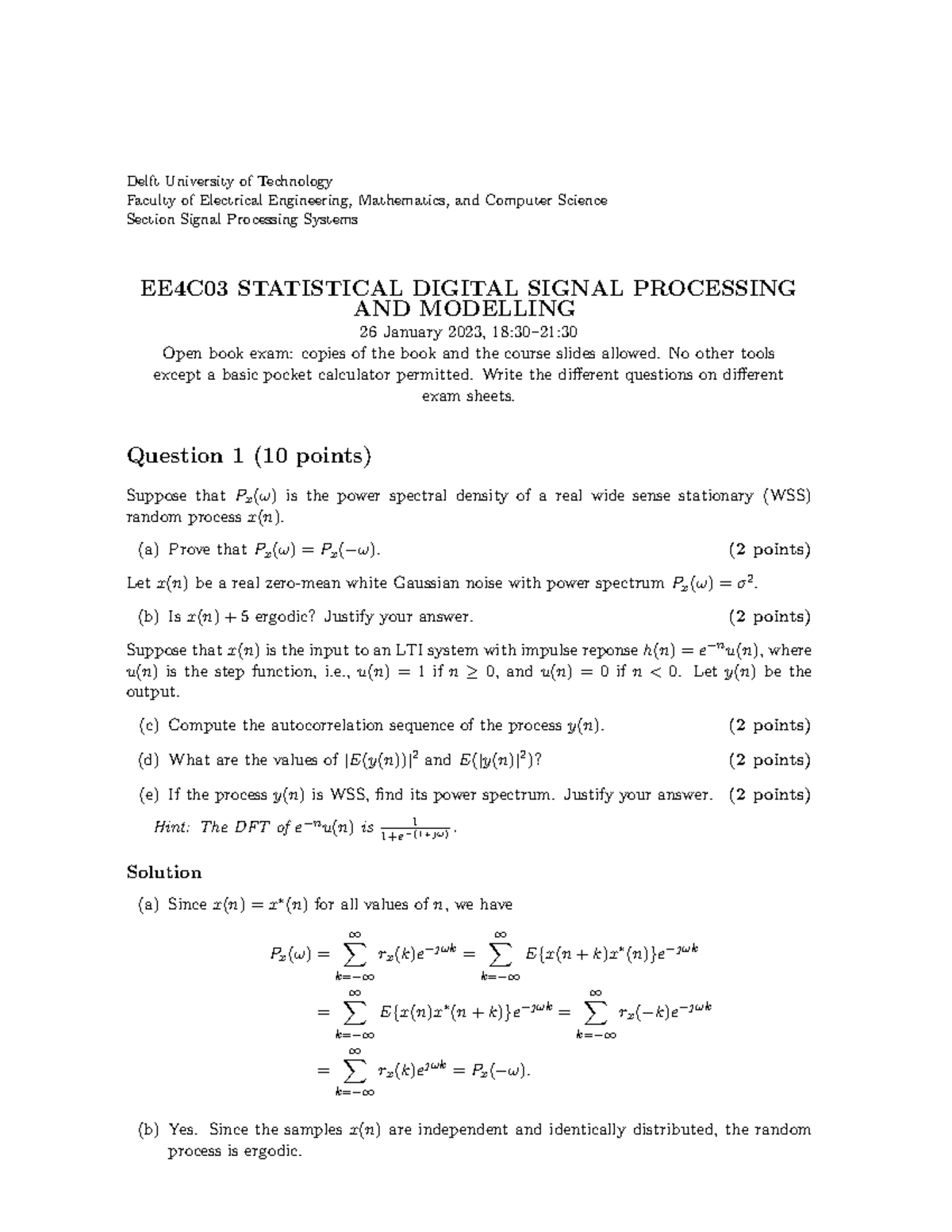 EE4C03 Final Exam: Statistical Digital Signal Processing Notes ...
