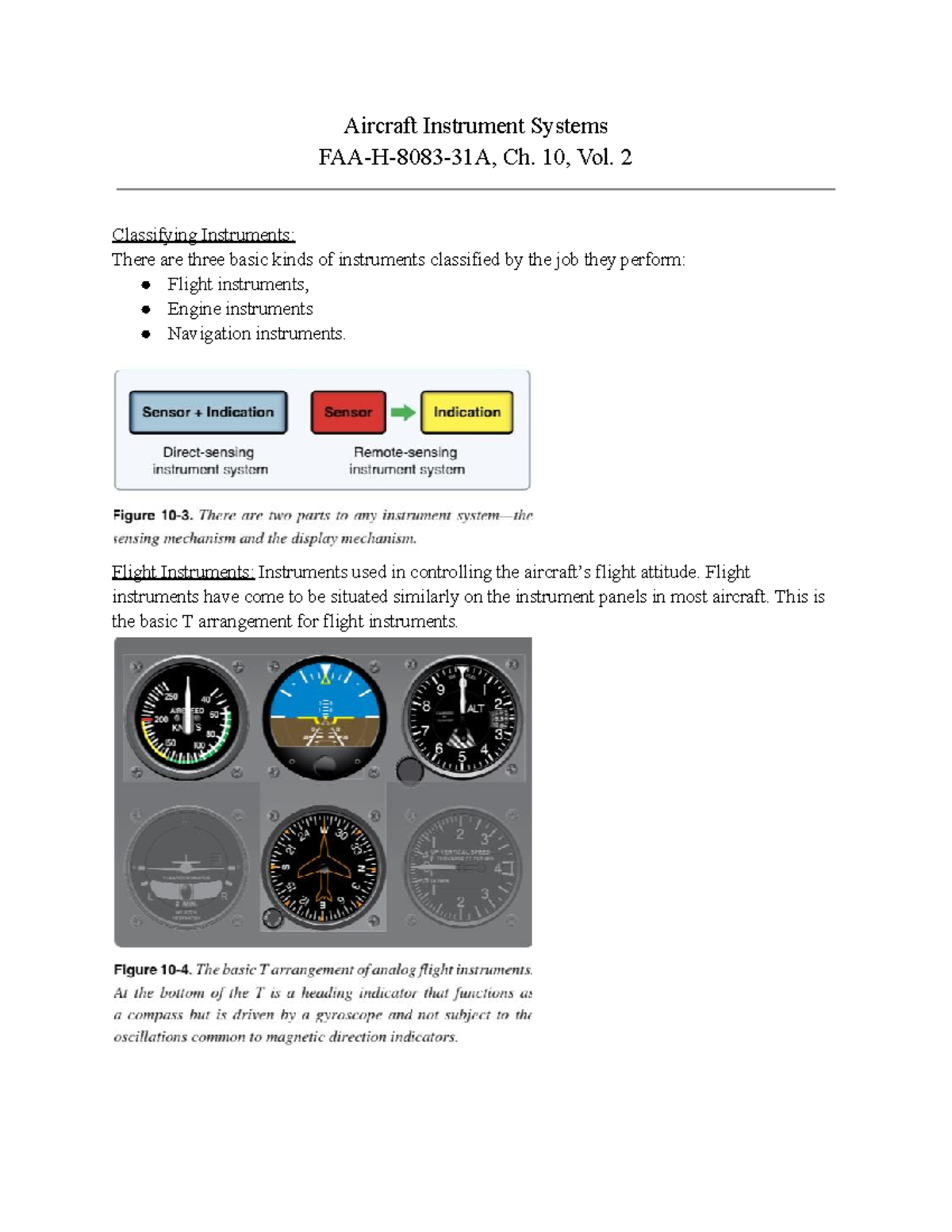 FAA-H-8083-31A, Ch. 10: Overview of Aircraft Instrument Systems - Studocu