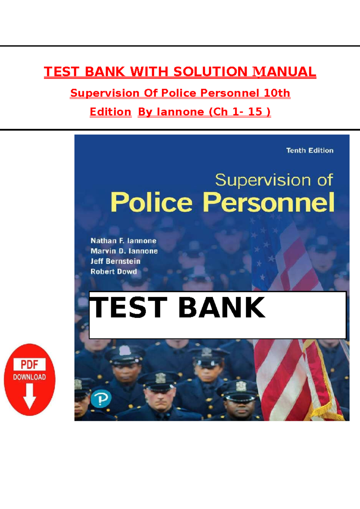 Test Bank & Solution Manual for Supervision of Police Personnel (10th ...