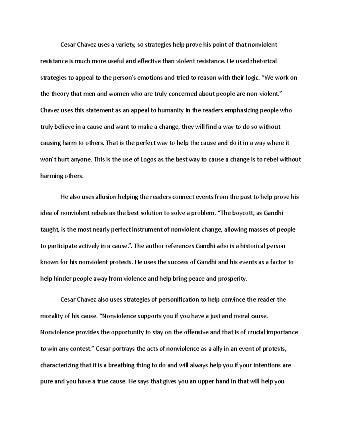 Cesar Chavez - Rhetorical Analysis of Nonviolent Resistance Strategies ...
