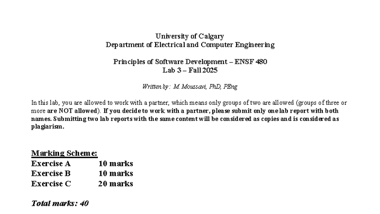 ENSF 480 - Lab 3: Principles of Software Development Instructions Fall ...