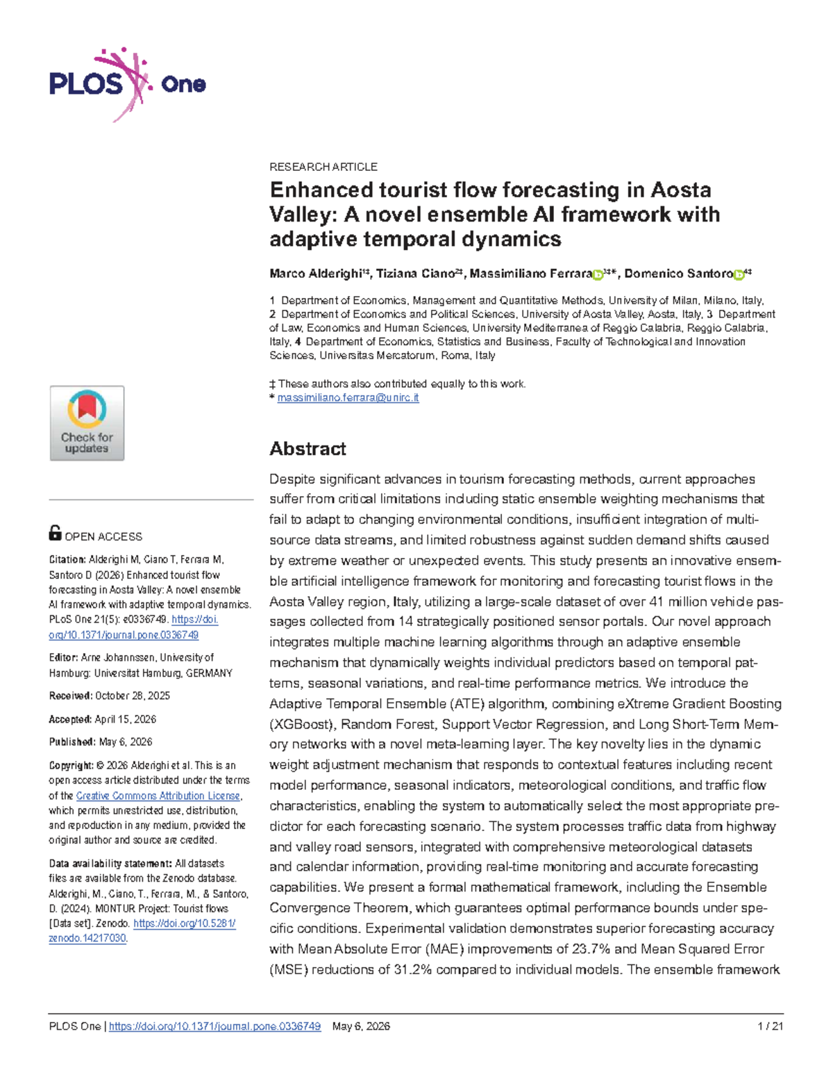 Adaptive Temporal Ensemble for Tourist Flow Forecasting in Aosta Valley ...