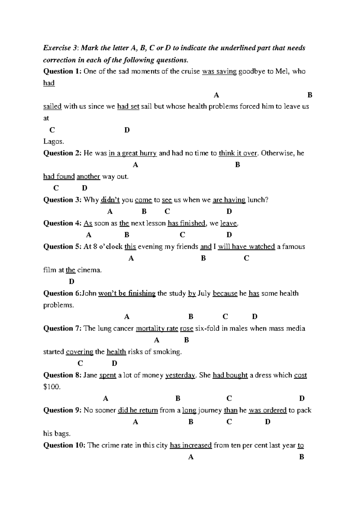 Exercise 3: Error Correction Questions 250511 142236 - Studocu