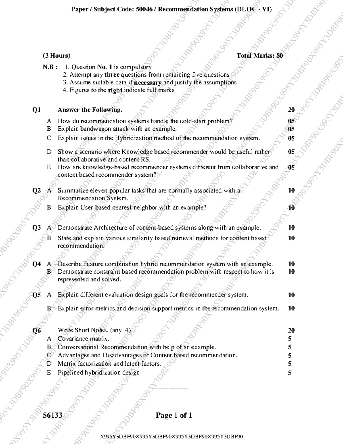 Recommendation Systems (50046) - Question Paper with Answers - Studocu