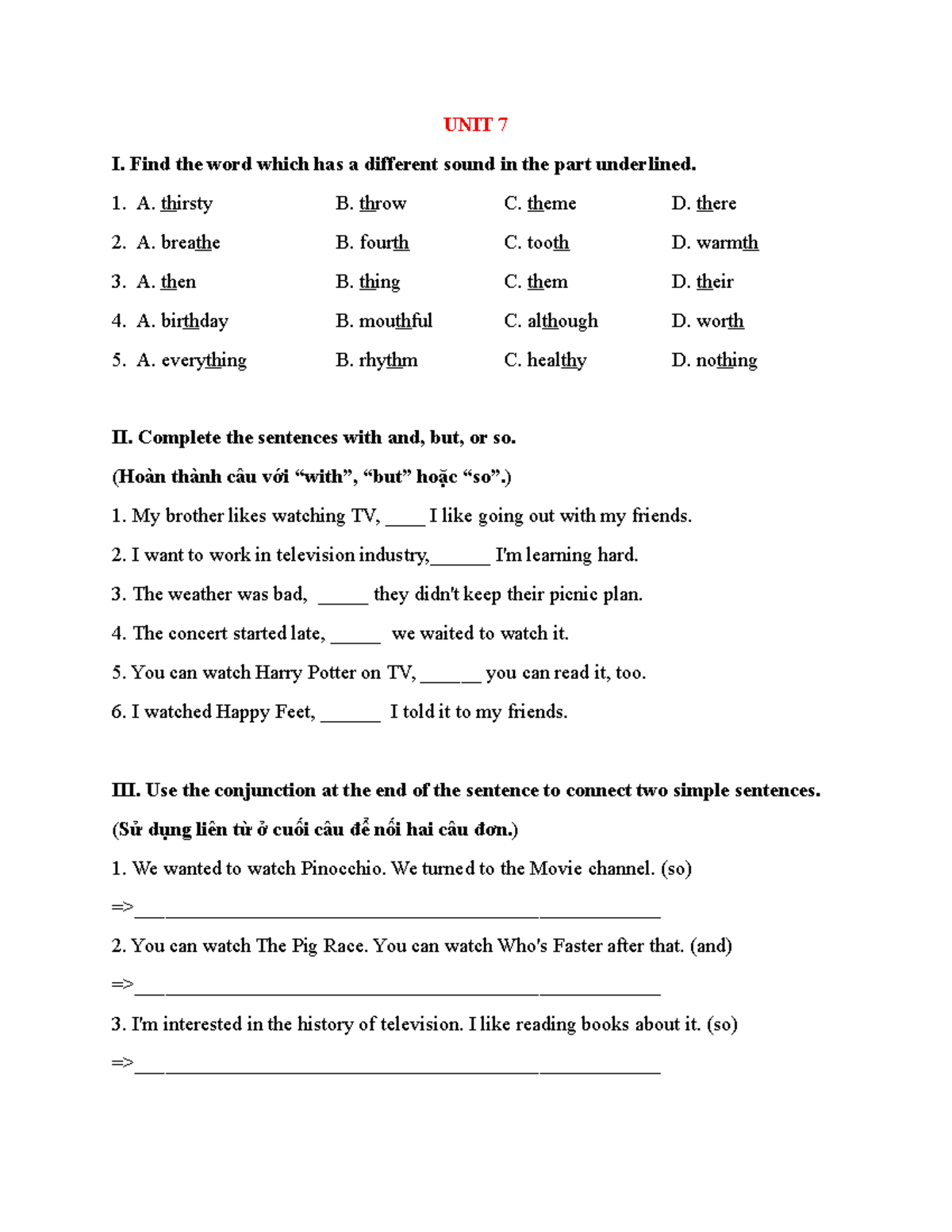 Bài Tập Tiếng Anh 6 - UNIT 7 & UNIT 9 Exercises - Studocu