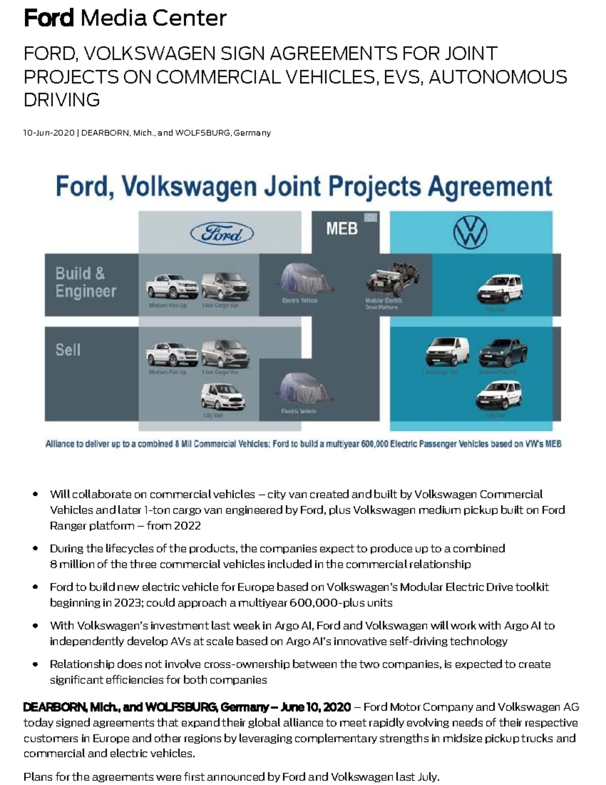 C2 Ford, Volkswagen Joint Projects on Commercial Vehicles & EVs - Studocu
