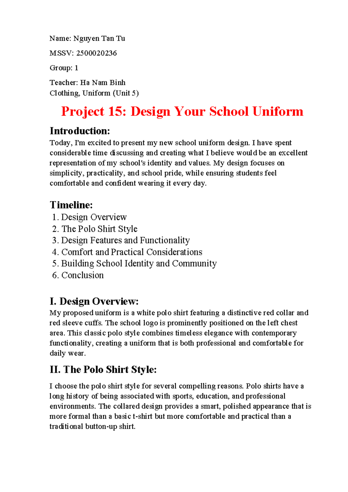 Project 15: School Uniform Design (Unit 5) by Nguyễn Tấn Tú - Studocu