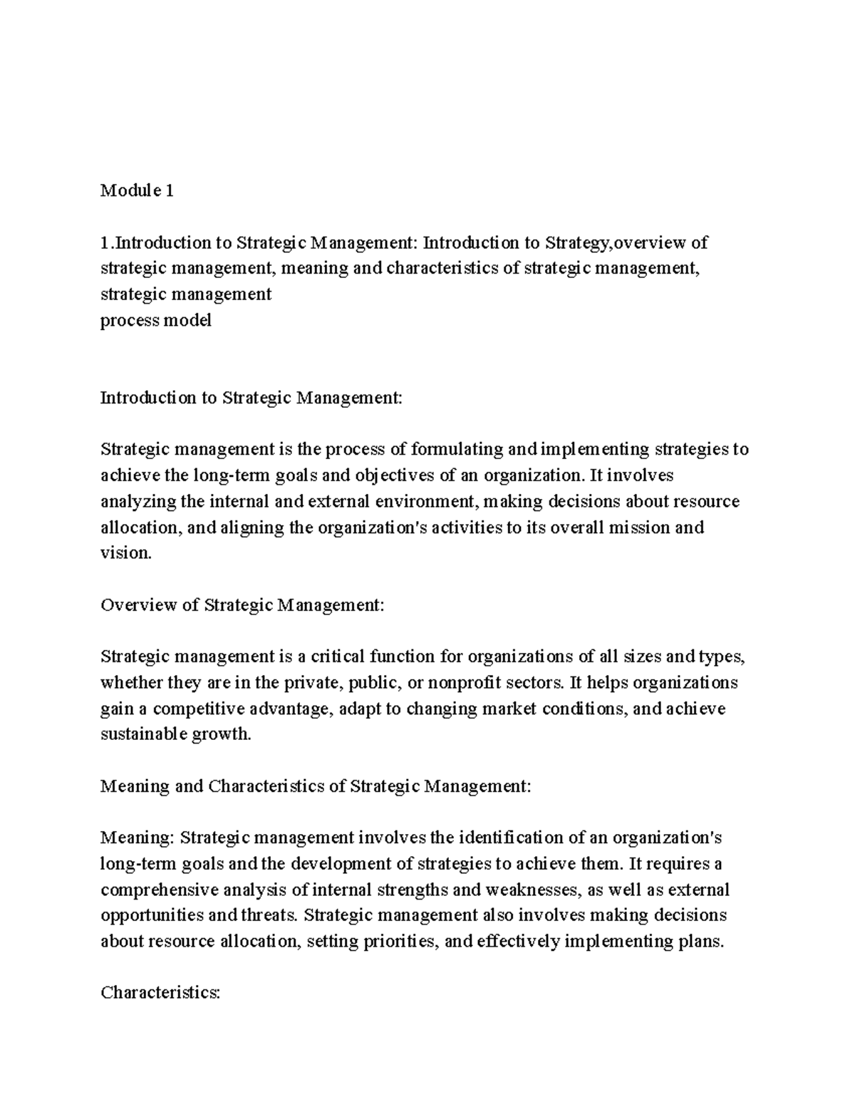 Strategic Management (MGT101): Introductory Notes and Key Concepts ...