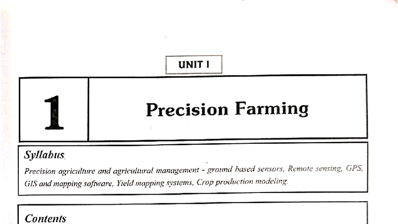 IT 101 - Unit 1 Precision Farming Lecture Notes and Syllabus - Studocu