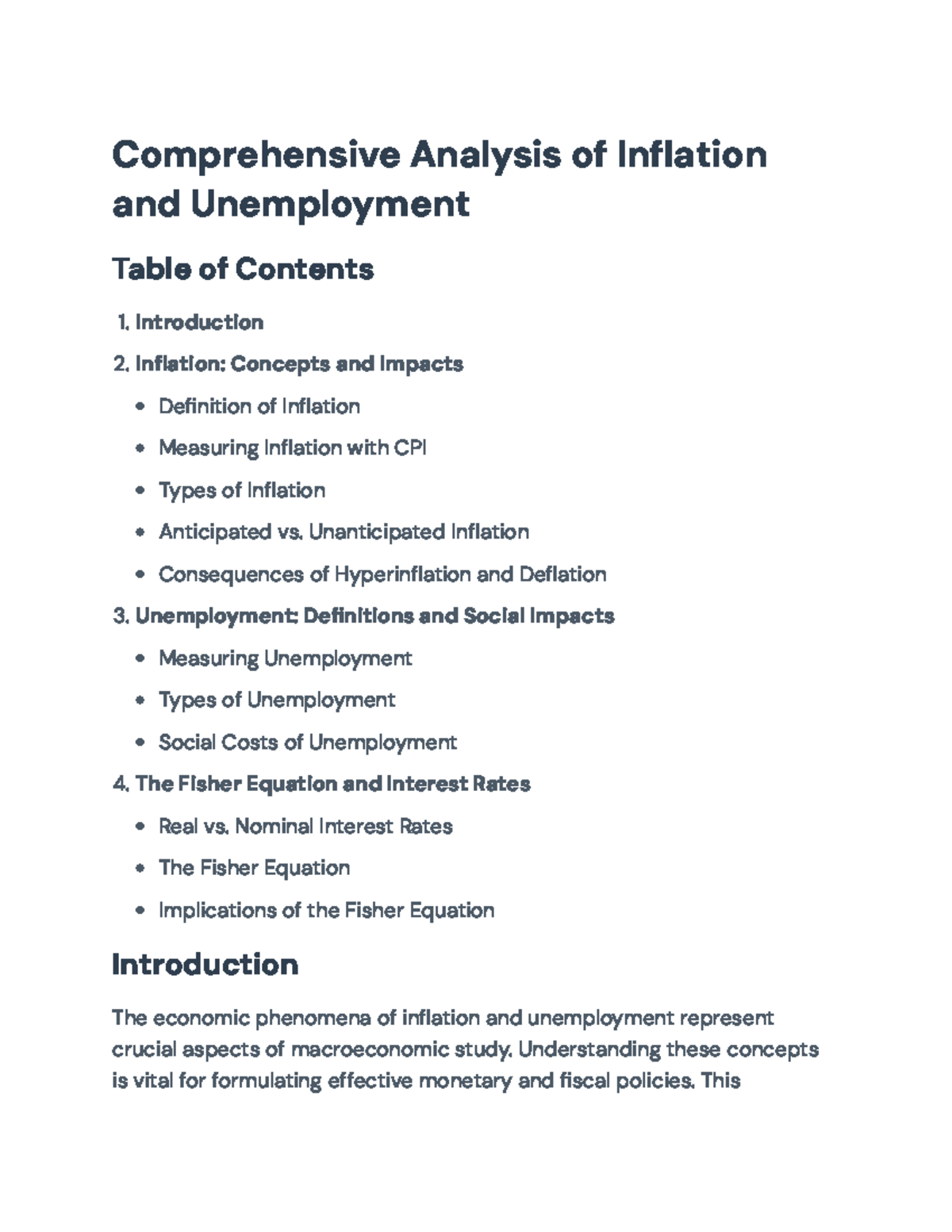 Comprehensive Analysis of Inflation and Unemployment (ECO 101 ...