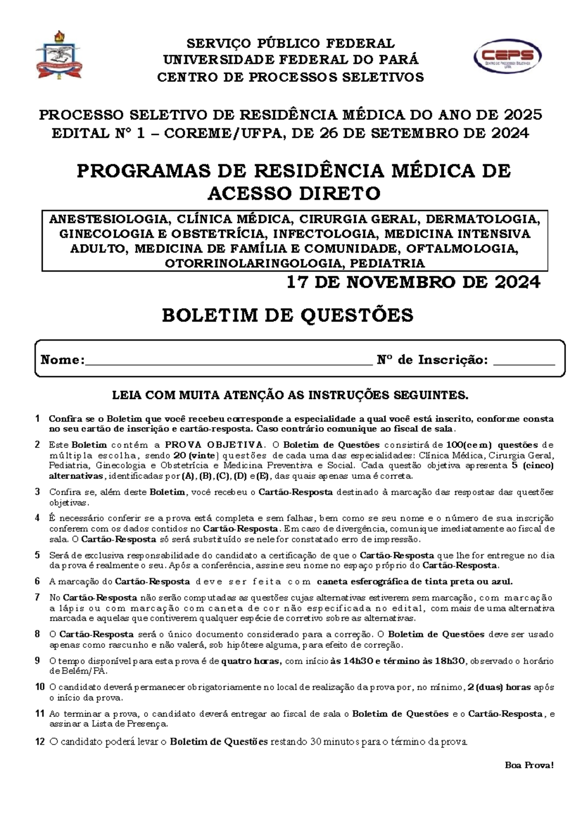 Prova de Acesso Direto em Residência Médica - PSRM 2025 - Studocu