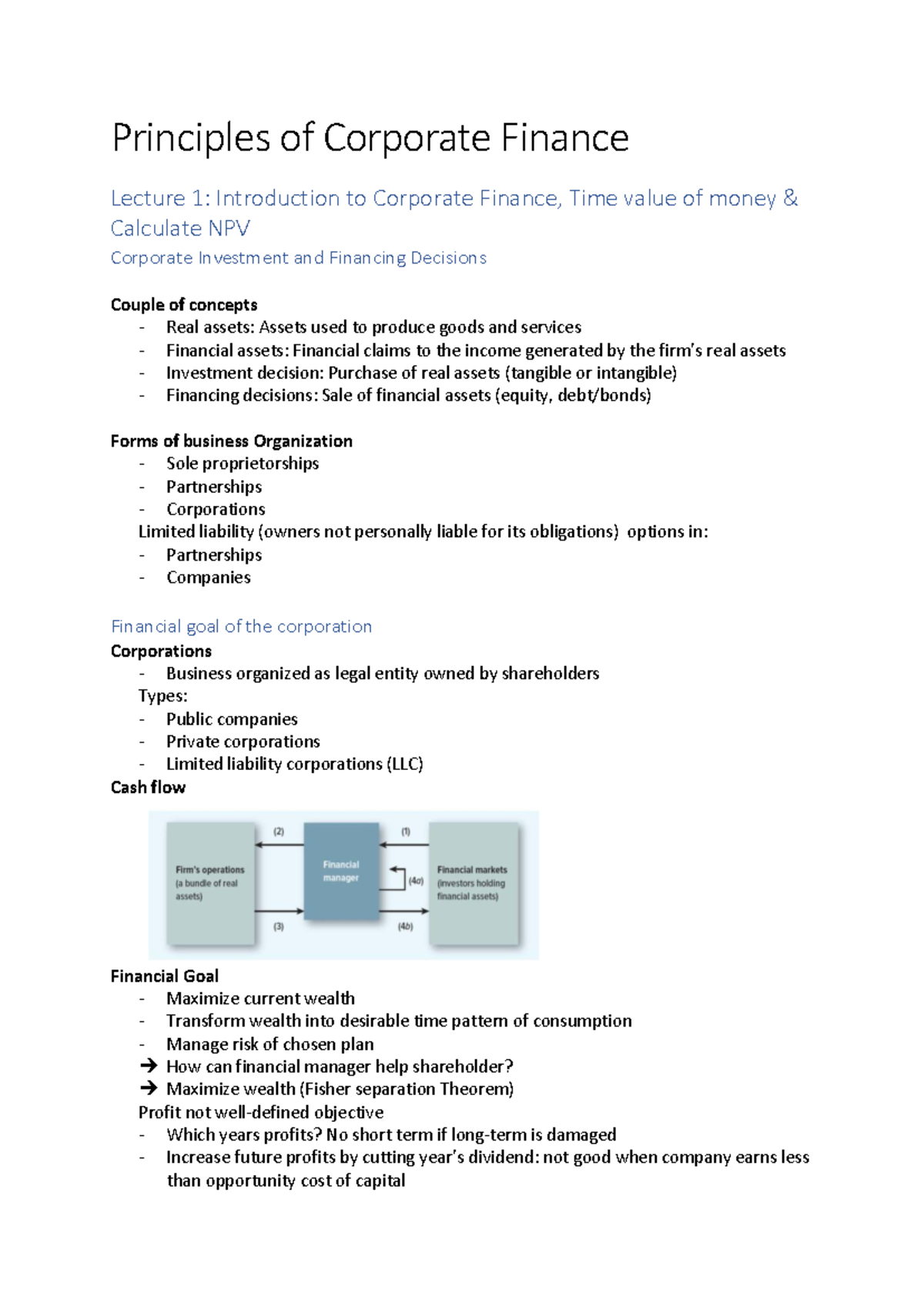 Principles of Corporate Finance Lecture 1: Introduction to Key Concepts ...