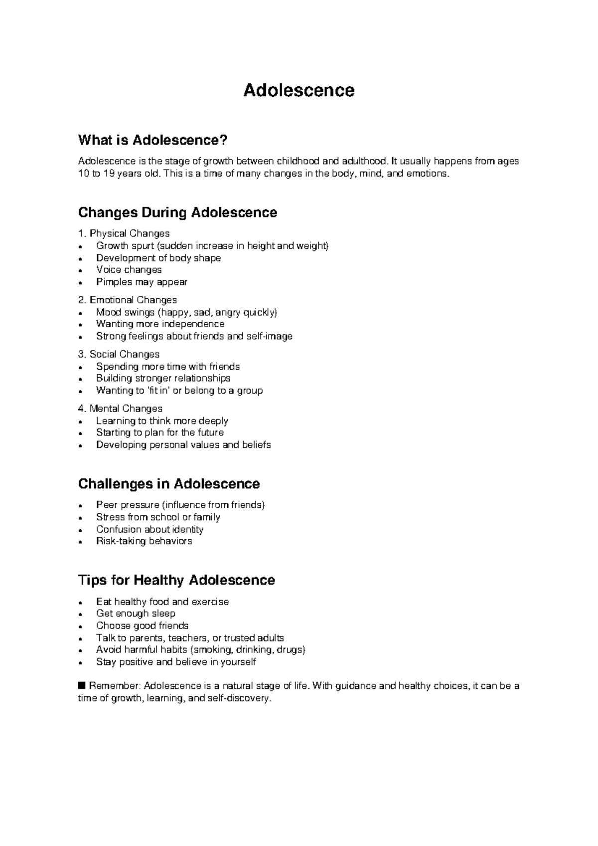 Adolescence: Understanding Growth, Changes, and Challenges - Studocu