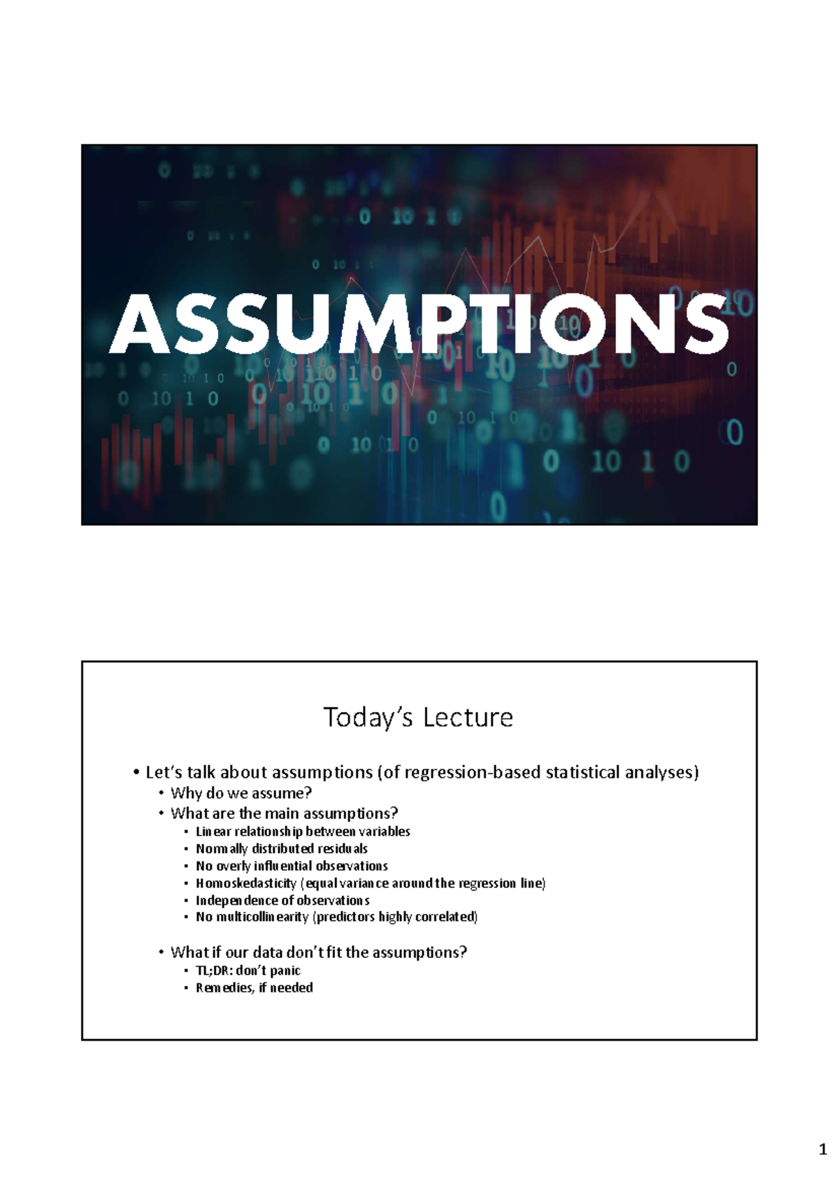 PSYC4050 Lecture 4: Assumptions in Statistical Analyses - Studocu