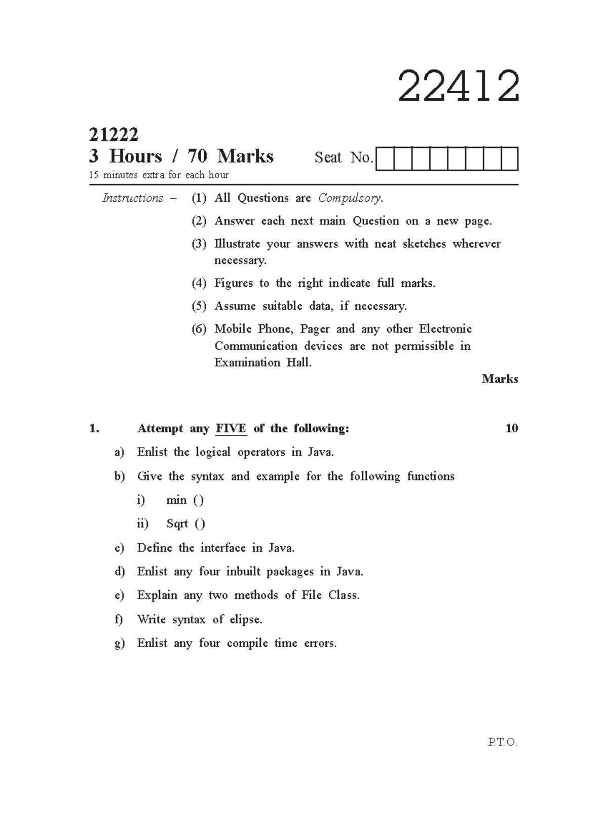 22412 - Java Programming Final Exam Paper with Instructions - Studocu