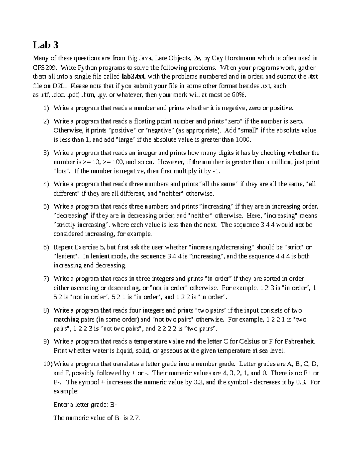Lab 3 - Python Programming Assignments for CPS209 Exam Prep - Studocu