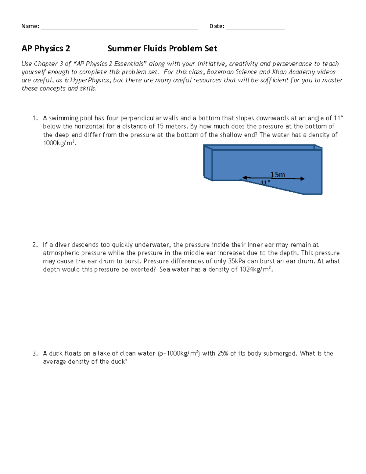 AP Physics 2: Summer Fluids Problem Set Solutions - Studocu