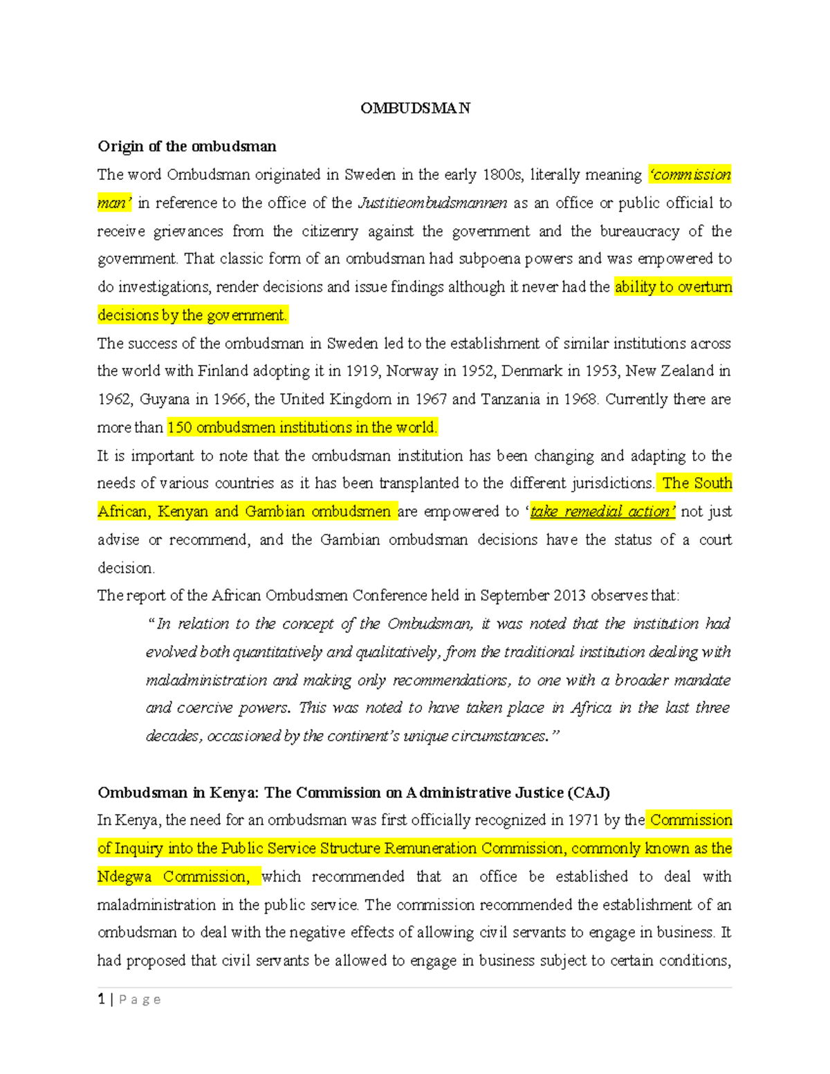 Class Notes: OMBUDSMAN - Origin, Functions, and Evolution in Kenya ...
