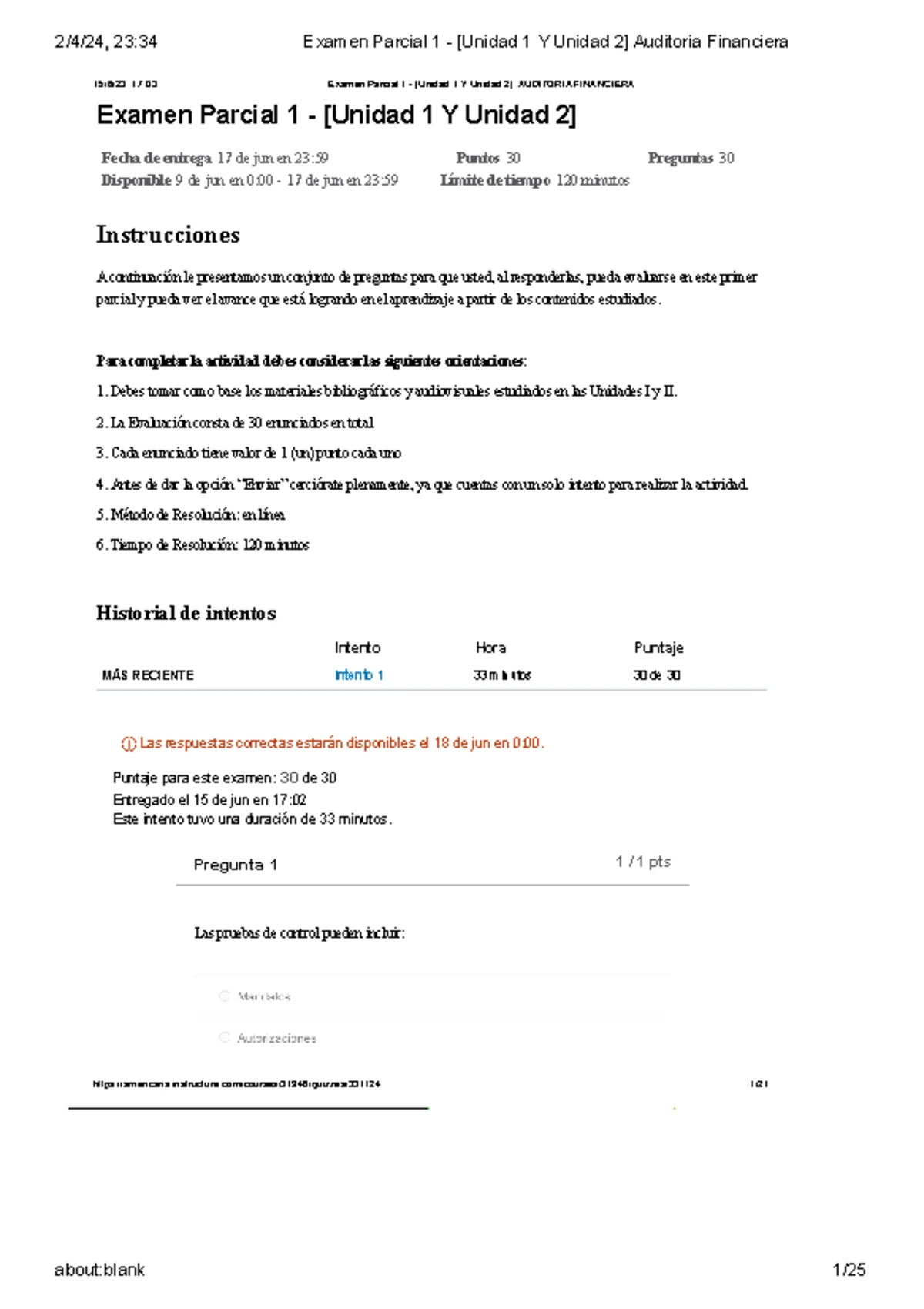 Examen Parcial 1 - [AUDITORIA FINANCIERA] Unidad 1 y 2 Resumen y ...