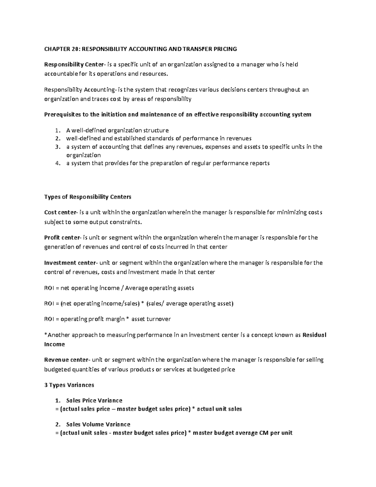 **Chapter 20: Responsibility Accounting and Transfer Pricing Analysis ...