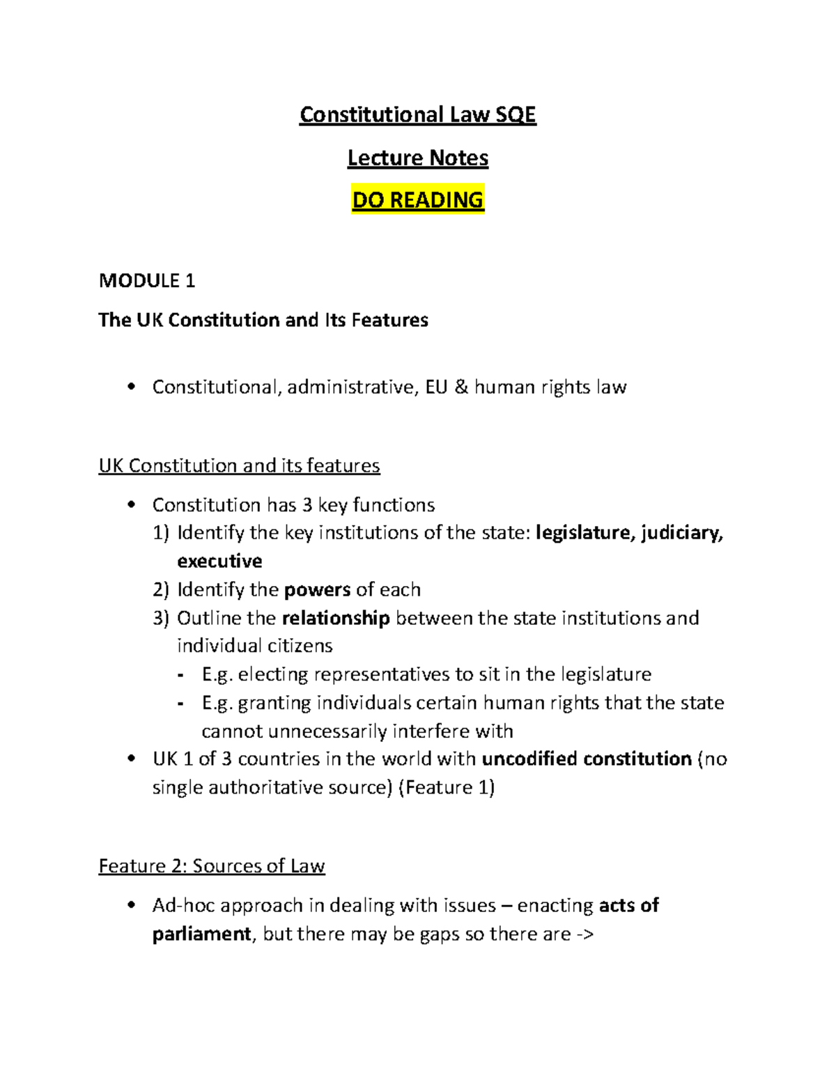 SQE - Constitutional Law - Comprehensive Lecture Notes - Studocu