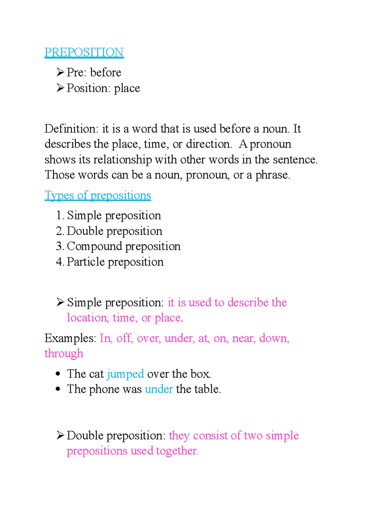 Prefix suffix - Lesson notes on preposition - LESSON PLANNING FORM: BED ...