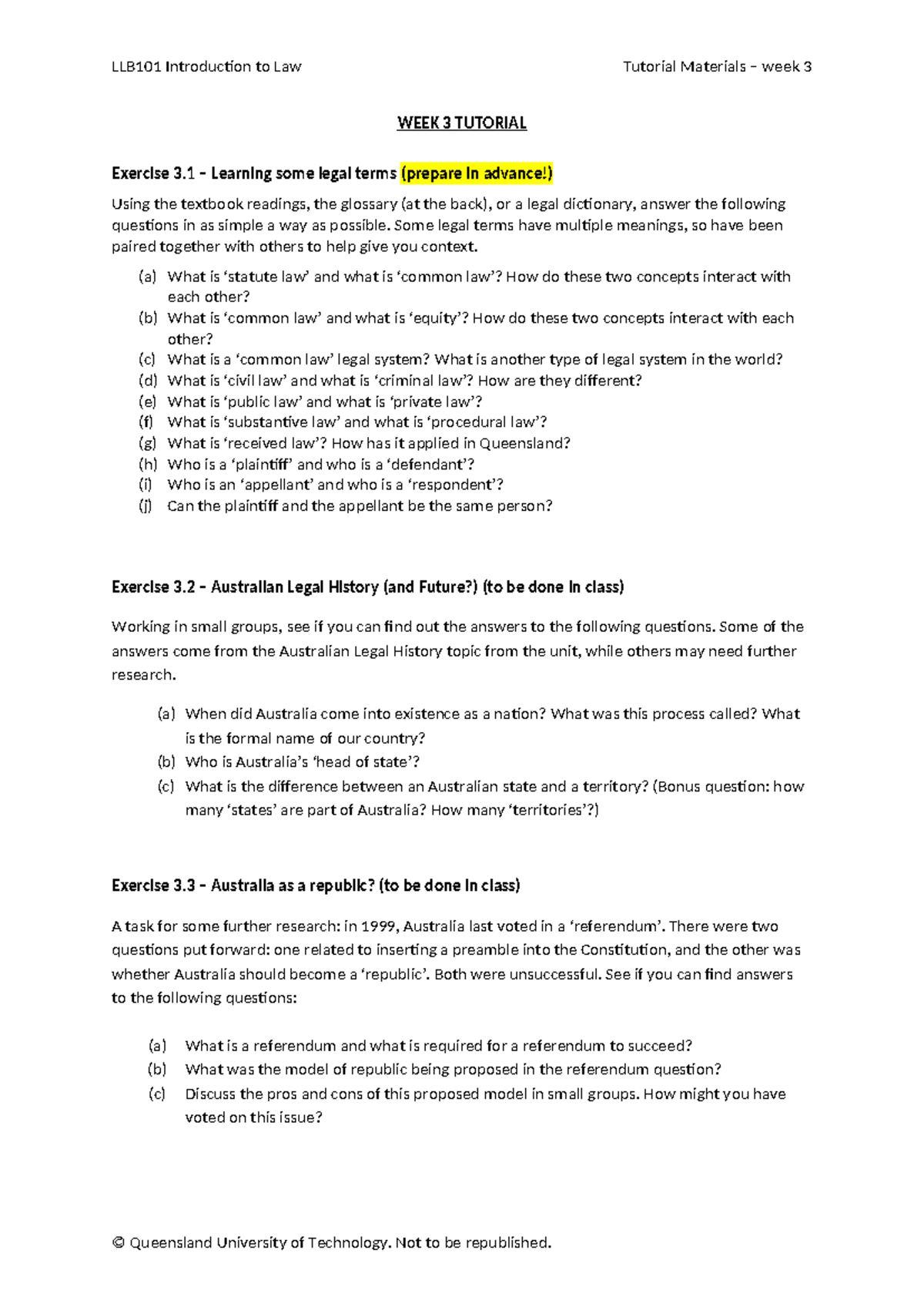 LLB101 Week 3 Tutorial Activities: Legal Terms & History - Studocu