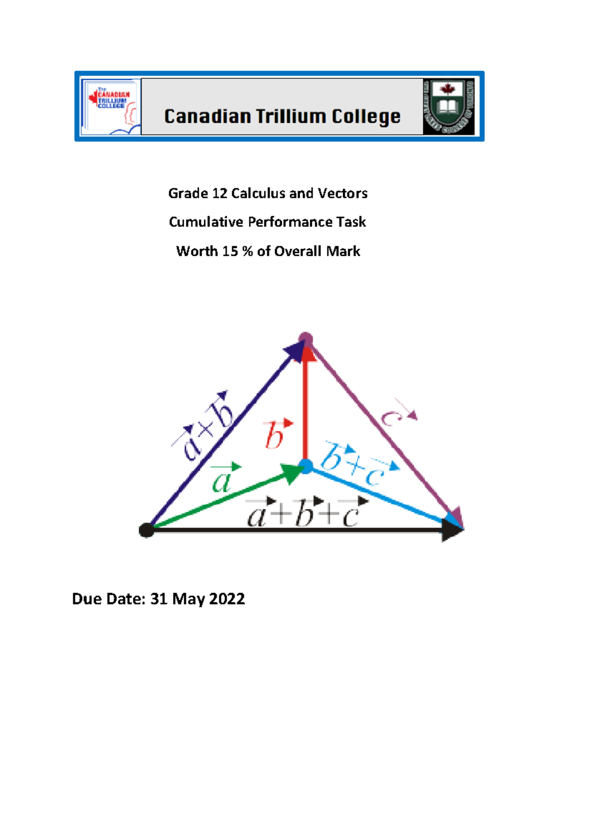 MCV 4U CPT - Cumulative Performance task about the caclucus and vectors ...