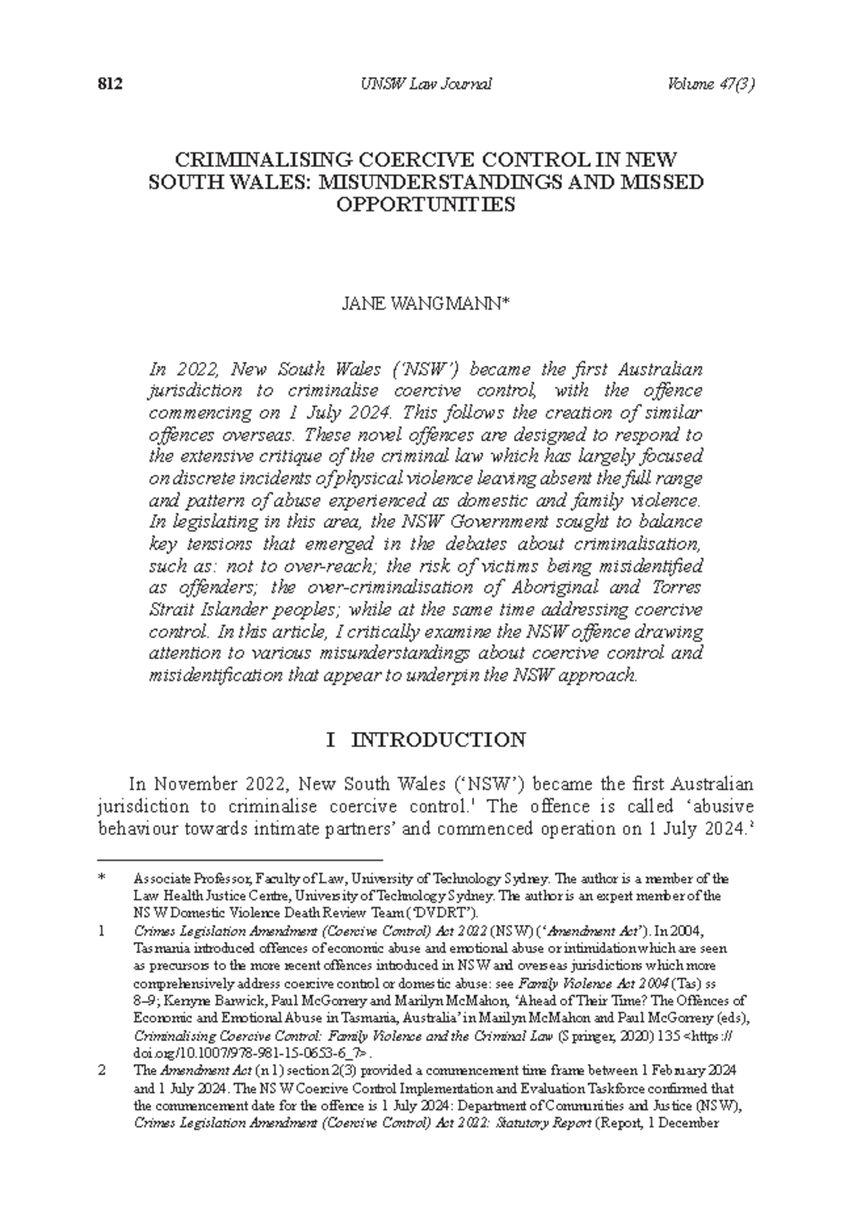 Criminalising Coercive Control in NSW: Misunderstandings ...
