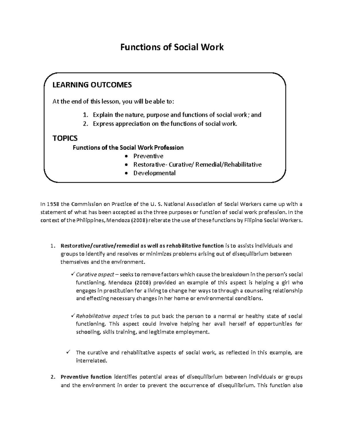Functions of Social Work: A Comprehensive Overview of 3 Key Areas - Studocu