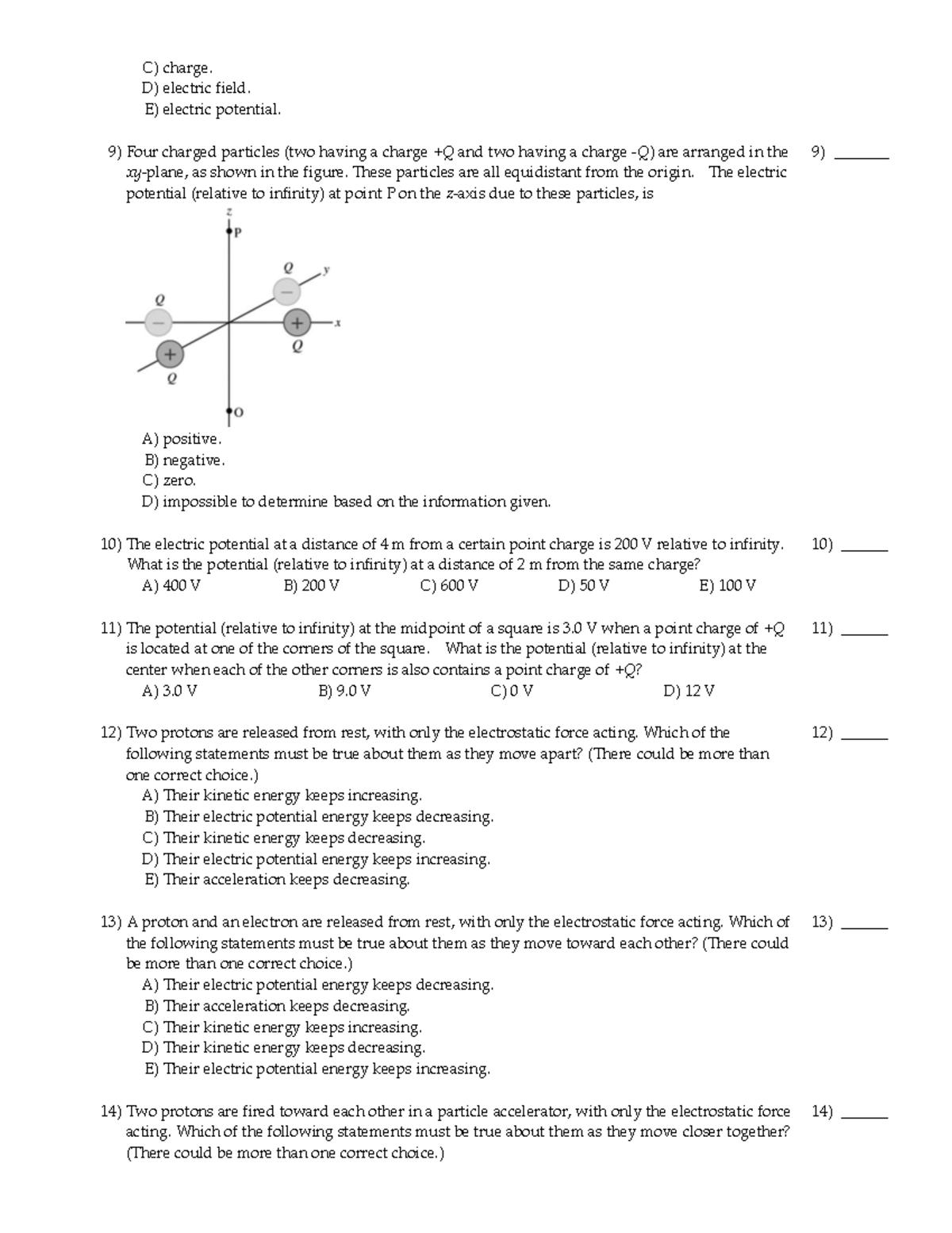 Print - practice questions for chapter 18 of physics II - C) charge. D ...