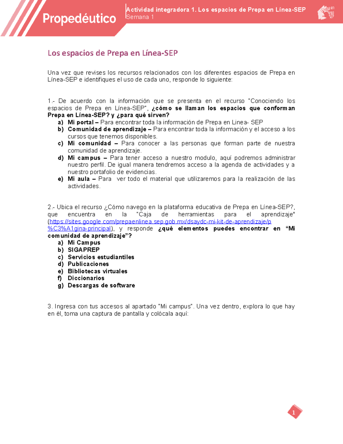 Explorando los Espacios de Prepa en Línea-SEP M00S1AI1 - Studocu